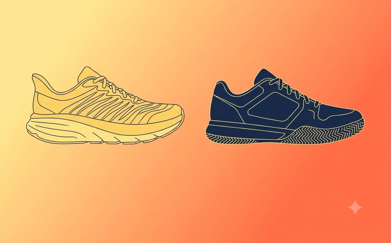 Side-by-side comparison of a running shoe and a pickleball court shoe