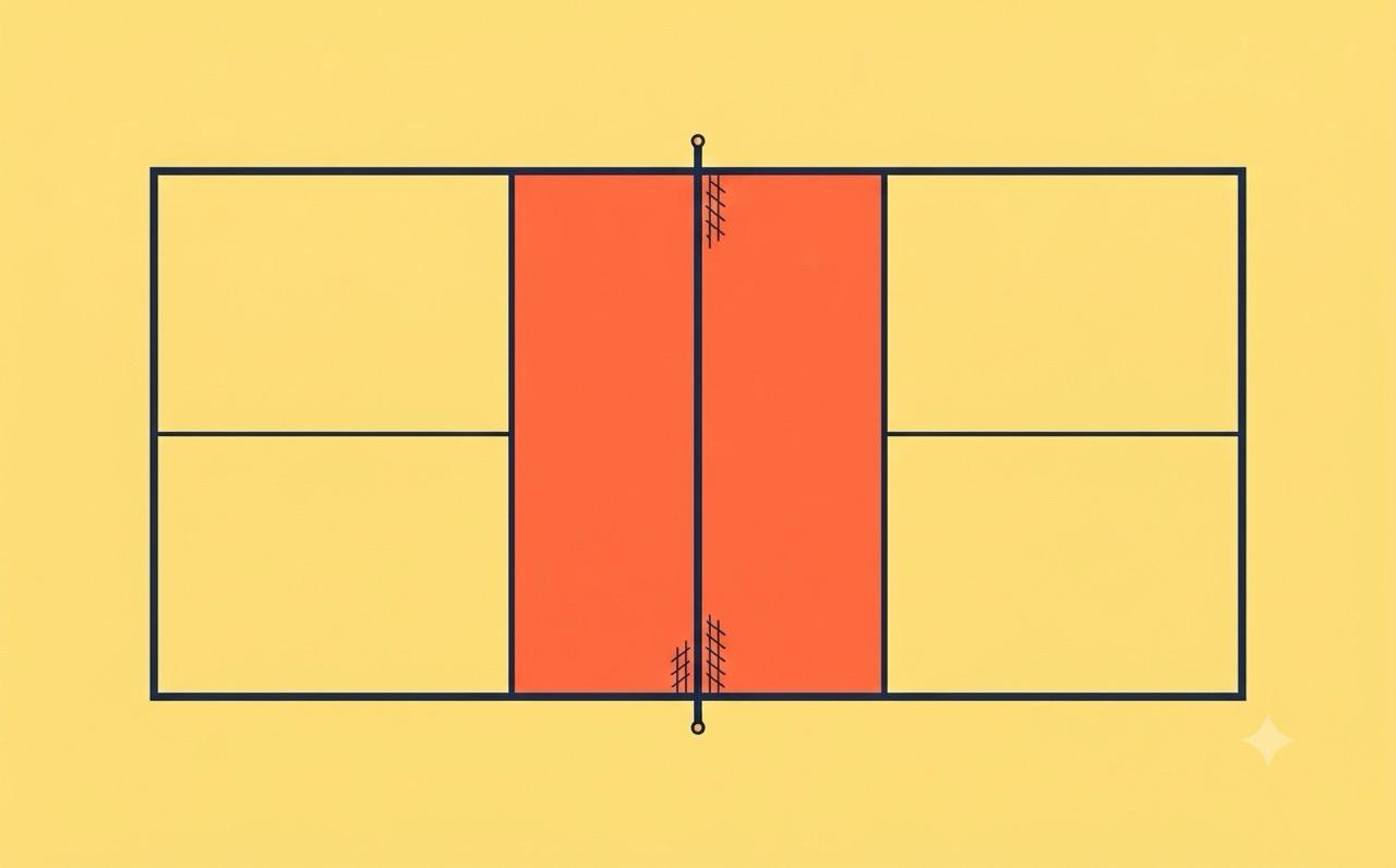Court diagram with the seven-foot non-volley zone highlighted on both sides of the net