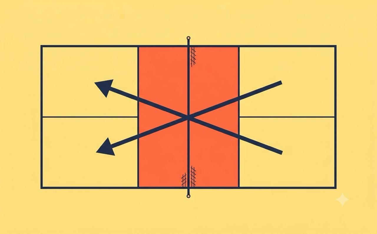 Diagram showing the diagonal path of a legal pickleball serve